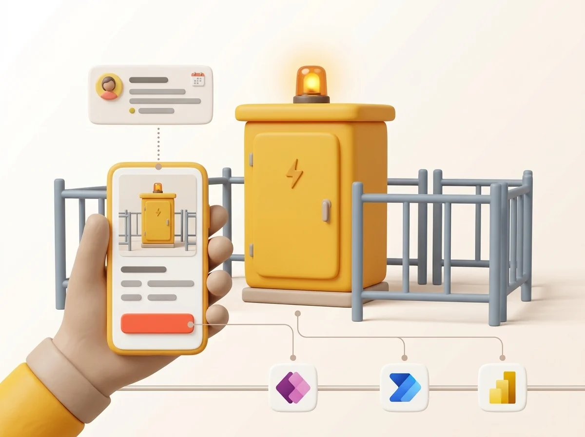 Déclaration d'un presqu'accident au téléphone devant un poste électrique, photo et plan d'action à l'appui