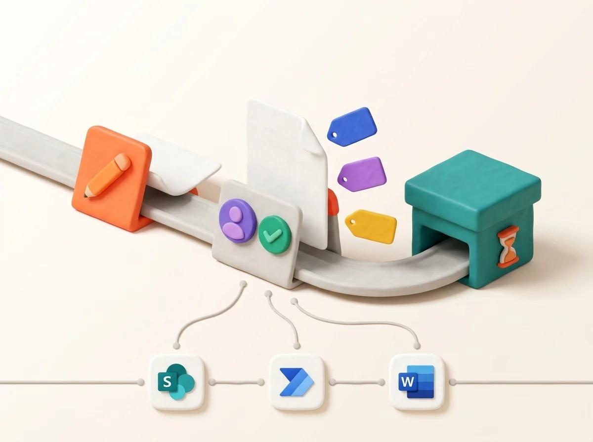 Un document passe de la version de travail à la validation puis à l’archive dans une bibliothèque SharePoint